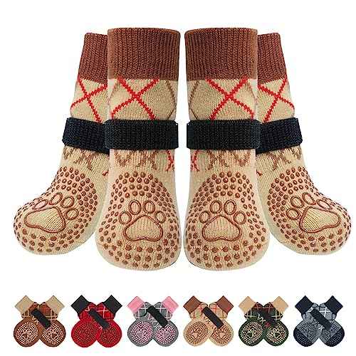 6PCS Dog Socks to Prevent Licking Paws for Hot (Khaki / S(Pack of 6))