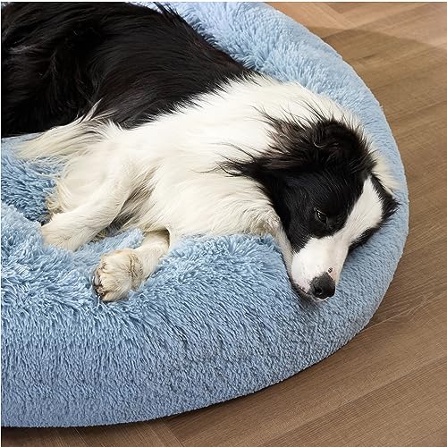 Calming Dog Beds Large Sized Dog Donut Washable Pet Bed (36"L x 36"W x 10"Th / Light Blue)
