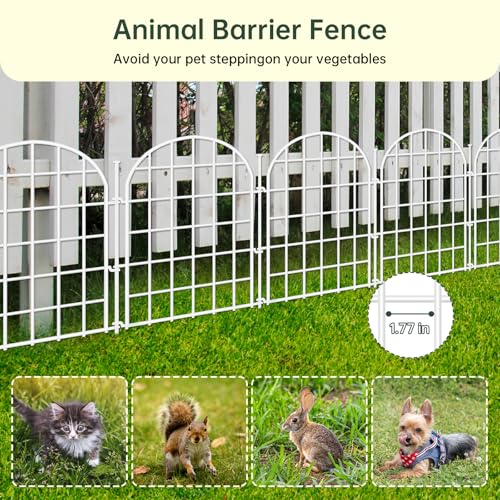 13.8ft(L) x 17in(H) Panels Garden Fence, 12 Panels Arched No Dig Fence, Decorative Animal Barrier Fencing with Ground Stake, Rustproof Metal Garden Edging Border for Dog, Outdoor Patio Decor, White (White / 12 Panels, 13.8ft(L) x 17in(H))