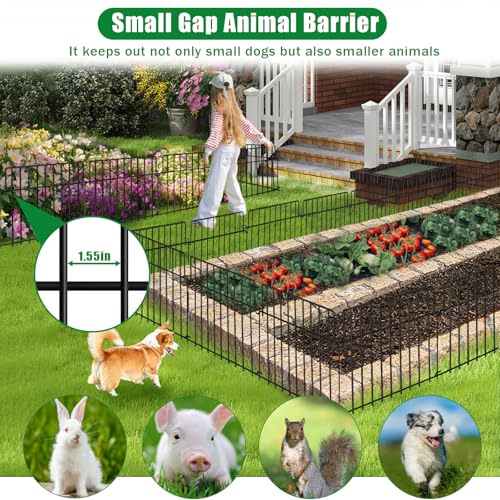42.5Ft (L) x 20in (H) Decorative Garden Fence 30 Pack Metal Wire Rustproof Small Animal Barrier Fence 1.55" Gap Easy Assembly Patio Yard Seedlings Protection Fencing Border Black (30 pack - 13in(H) x 42.5ft(L) / Black)