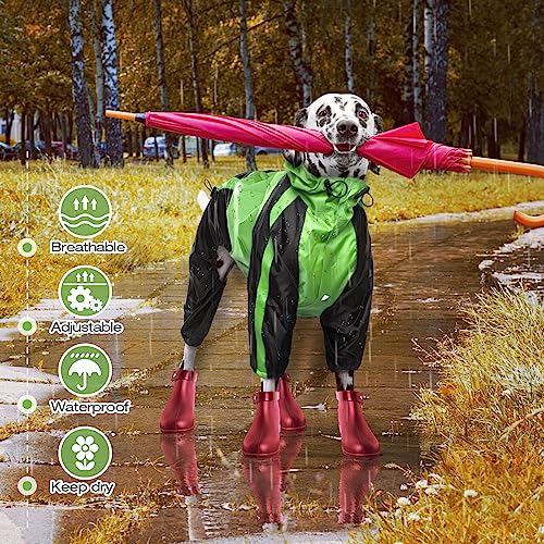Dog Raincoat 4 Leg Waterproof Dog Rain Jacket with Hood (Green / X-Large)