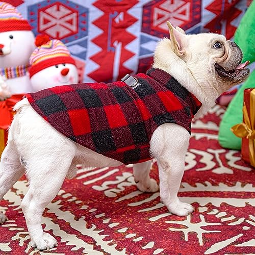 Small Dog Sweater Fleece Vest Winter Jacket (X-Large / RED BUFFALO PLAID)