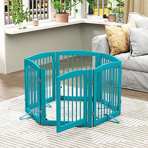 Freestanding Pet Gates with Walk Through Door (6 Panel 24" / Blue)