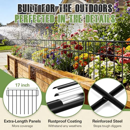30Ft(L) X 13Inch(H) Animal Barrier Fence - 21 Pack Garden Fence Animal Barrier Garden Border, Rustproof Metal Fencing Panels, No Dig Fence Panels Defense for Dogs, Rabbits, Outdoor Patio (Black | 30 ft(L) X 13 in(H) ,21 pack / Black)
