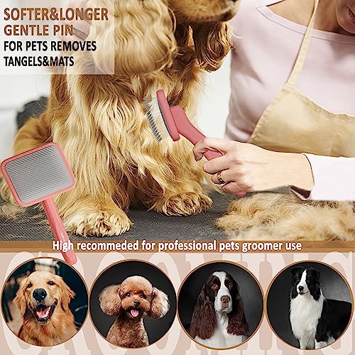 Dog Slicker Brush for Long Haired Dogs Fluffy Grooming Deshedding (Pink)
