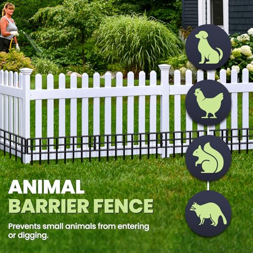 41.83Ft(L) X 13Inch(H) Animal Barrier Fence, 30 Pack No Dig Fence Panels, Black Modern Steel Garden Fence Border (30Pack, 41.83Ft)