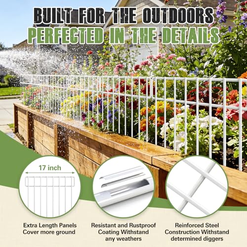 20Ft(L) X 13Inch(H) Animal Barrier Fence - 14 Pack White Garden Fence Animal Barrier Panels Metal No Dig Fence Panels Rustproof Border Fencing for Dog Rabbit Protection Yard Garden Outdoor (White | 20 ft(L) X 13 in(H) ,14 pack / White)