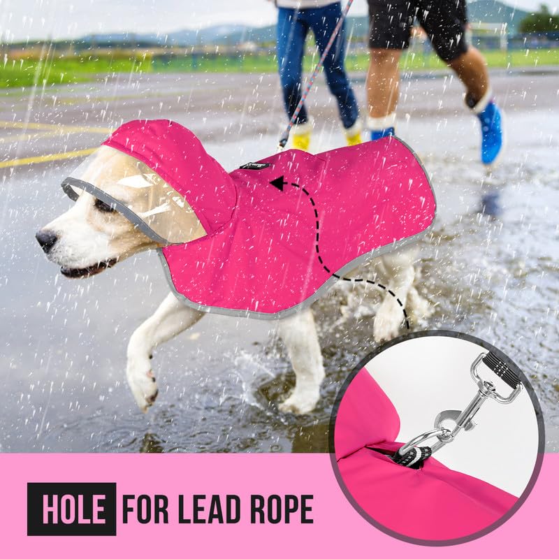 Dog Raincoat Waterproof Dog Rain Jacket with Clear Hooded (Fuchsia / XXX-Large)