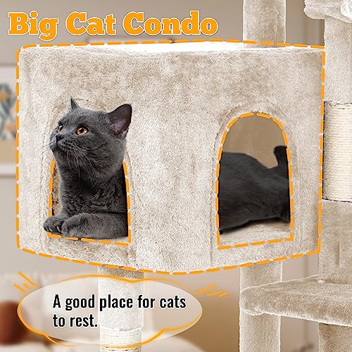 37.8 inch Cat Tree Cat Tower for Indoor Cats with Scratching Posts (Beige)