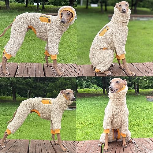 D Doggy Star Italian Greyhound Sweater Turtleneck Outfit Warm Fleece Onesie Clothes Whippet for Dog Coat (XL / Mustard Pocket)