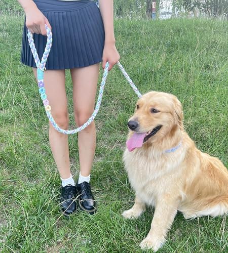 5FT Braided Cotton Rope Leash for Small (Rainbow Color)