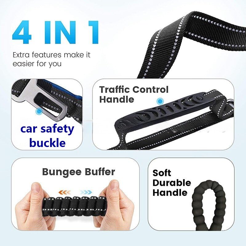 2 Pack Bungee Leash for Large Dogs that Pull (Black+Black)