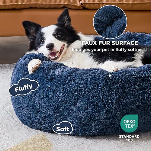 Calming Dog Beds Large Sized Dog Donut Washable Pet Bed (36"L x 36"W x 10"Th / Navy)