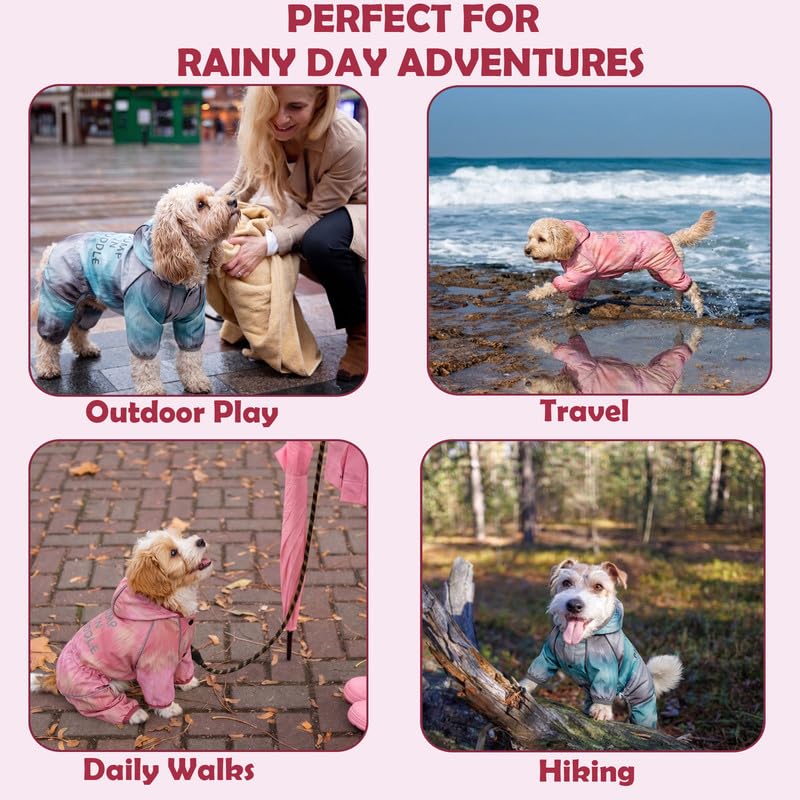 Dog Raincoat Waterproof Full Coverage Softshell Jacket (S-Back(9.5-11.4″) | Weight(8-12lbs) / Pink Watercolor)