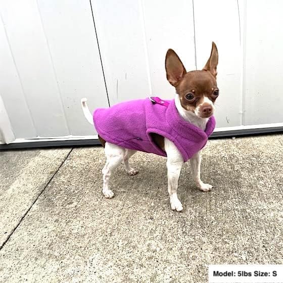 Dog Fleece Vest Sweater with Leash Ring (M (6-10lbs) / Purple)