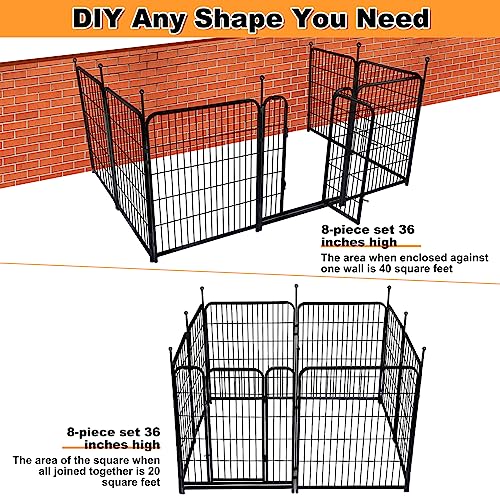 36 in(H) Garden Fence With Gate, Wide Gate Low Threshold, 8 Panels Total 17.7 ft(L) Heavy Duty Iron Animal Barrier Fence For Yard, Suitable For Indoor Or Outdoor Dog Fencing,Garden Border Fence (36''(H)-8panels-17.7ft(L))