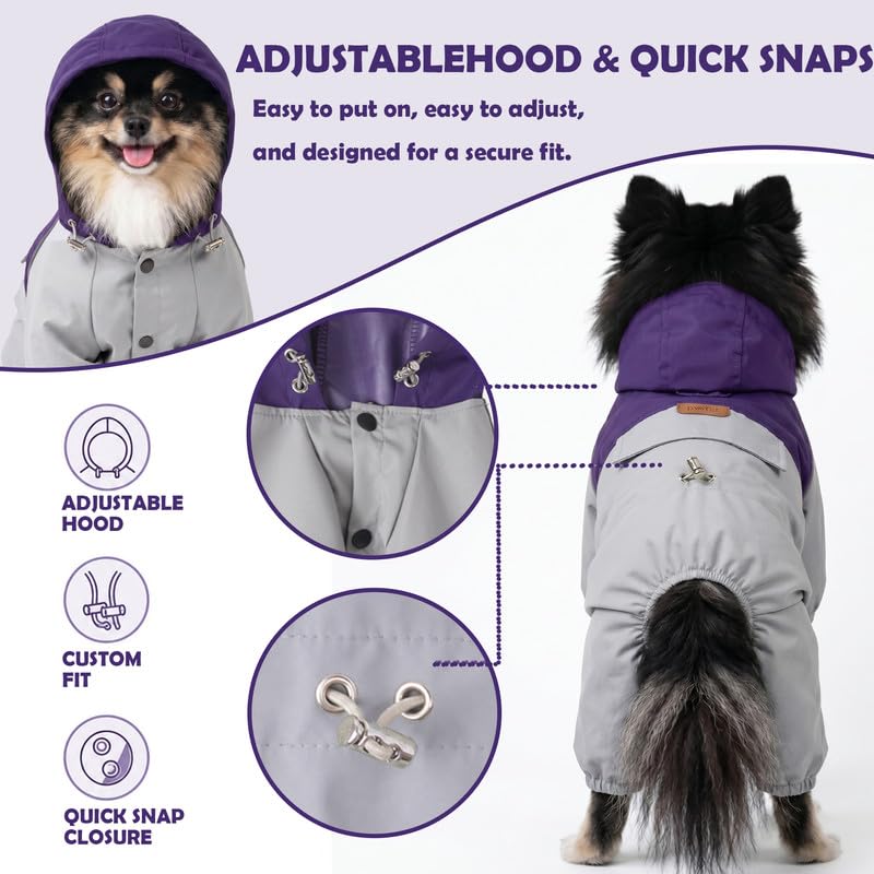 Dog Raincoat Full (XXS-Back(7.6″) | Weight(2-4lbs) / Purple)
