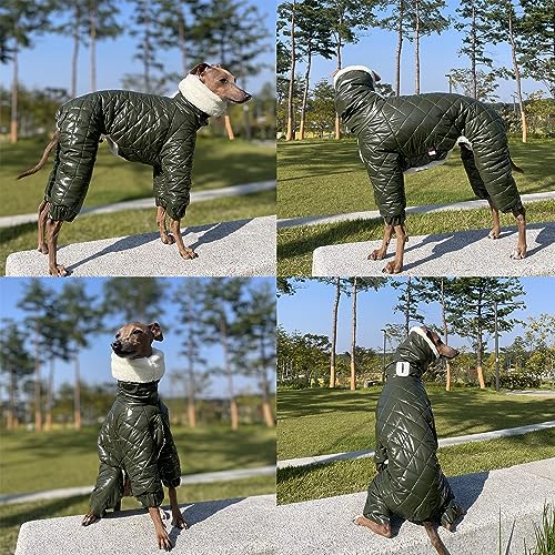 D Doggy Star Italian Greyhound Snowsuit Winter Thick Padded Coat Warm Outfits Jacket Turtleneck Clothes Whippet for Dog (S / Snowsuit Khaki)