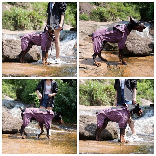 Waterproof Dog Raincoat with Removable Hood (Plum Purple / XS (Back 10.5"))