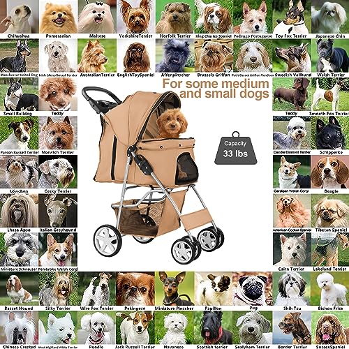 4 Wheel Pet Stroller for Small Dogs and Cats (Beige)