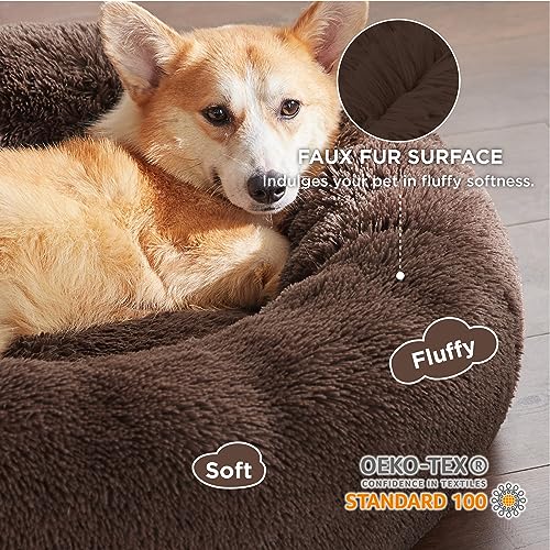 Calming Dog Bed Medium Size Dog Donut Washable Pet Bed (30"L x 30"W x 8"Th / Coffee)