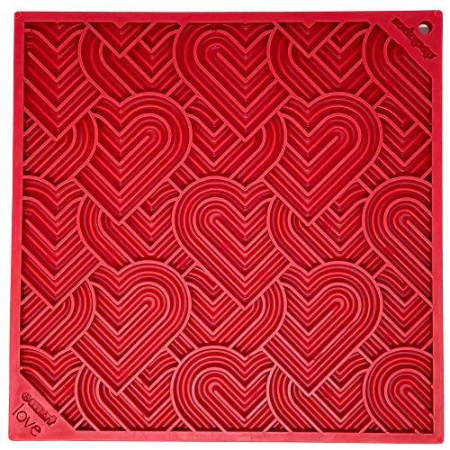 Love eMat Durable Lick Mat Feeder Made in USA from Non (Love Hearts Red / Large)