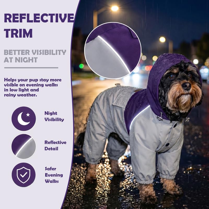 Dog Raincoat Full (XL-Back(15.4-16.5″) | Weight(23-29lbs) / Purple)