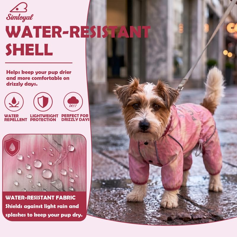 Dog Raincoat Waterproof Full Coverage Softshell Jacket (M-Back(11.5–13.7″) | Weight(13-17lbs) / Pink Watercolor)
