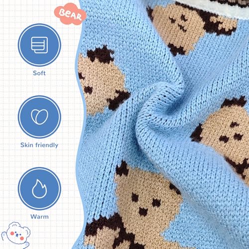 Small Dog Sweaters Cute Bear Dog Cardigans Clothes for Small Medium Dogs Boy Girl Puppy Cat Knitting Cardigan Outfits Dogs Winter Coats Warm Pet Doggy Clothes Soft Knitwear Apparel (Blue / Large)