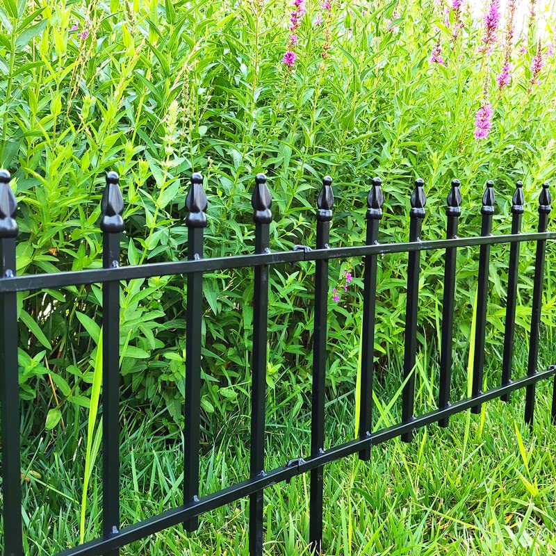 18"H x 22"W Decorative Metal Garden Border Fence (Black / 18″ H x 9.17 ft (5 Panels))