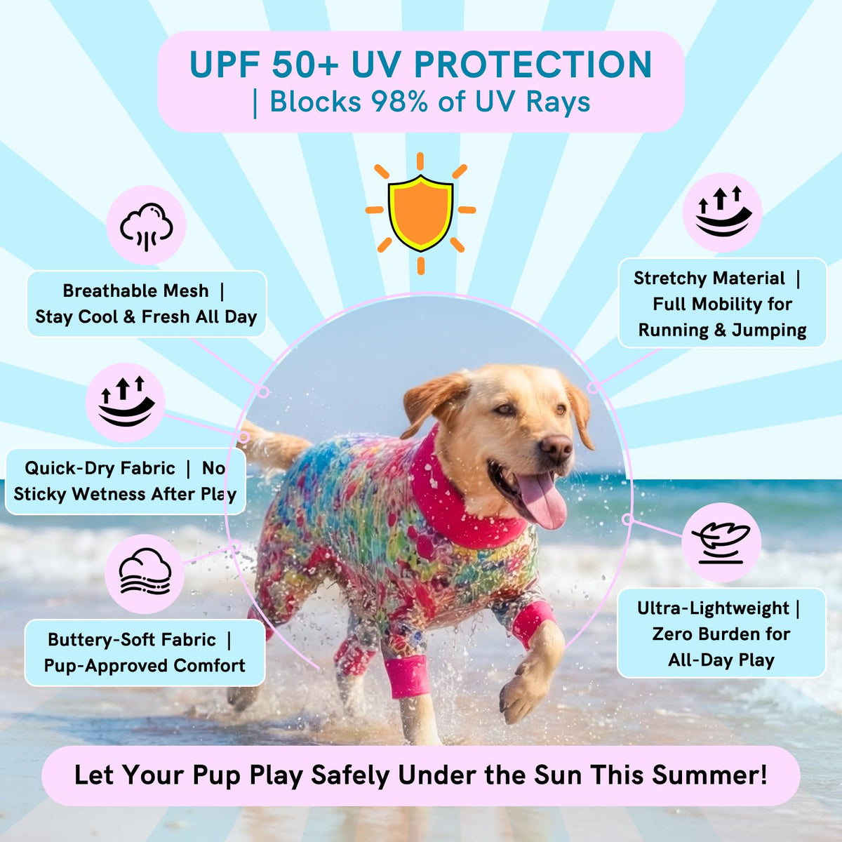 Dog Sun Shirt Breathable UV Protection Summer Pet Apparel Quick Dry Lightweight Stretchy Soft Dogs Cooling Vest for Small Medium Large Dogs (Mixed Color / Large)