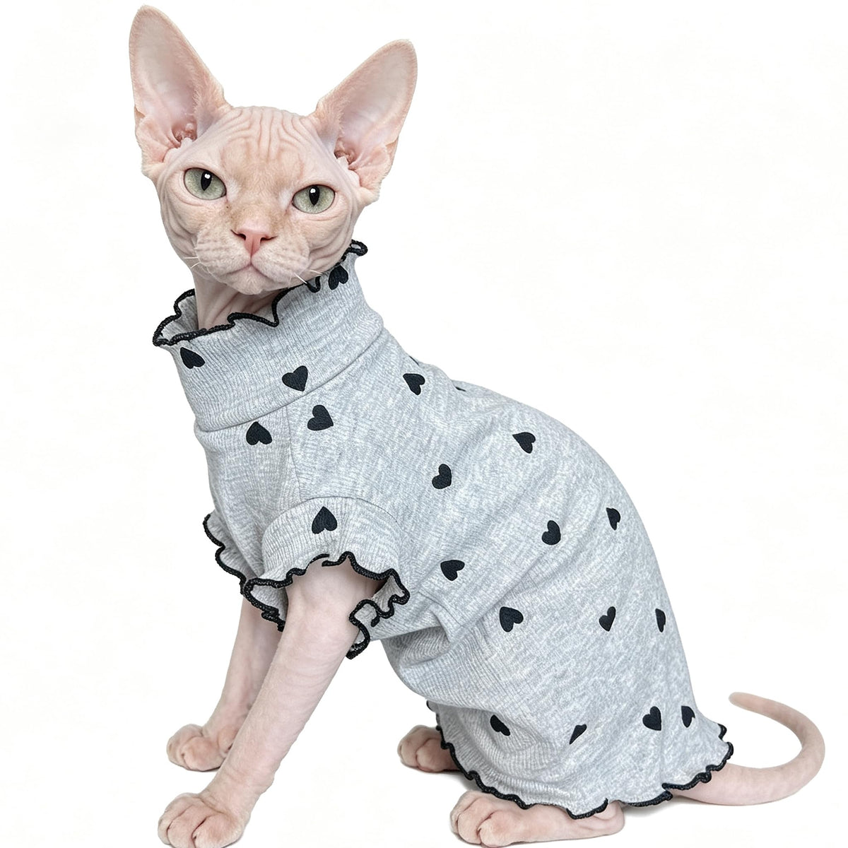 Pure Cotton Sphynx Cat Clothes Sweater Shirt Pet Apparel (Grey / Small)