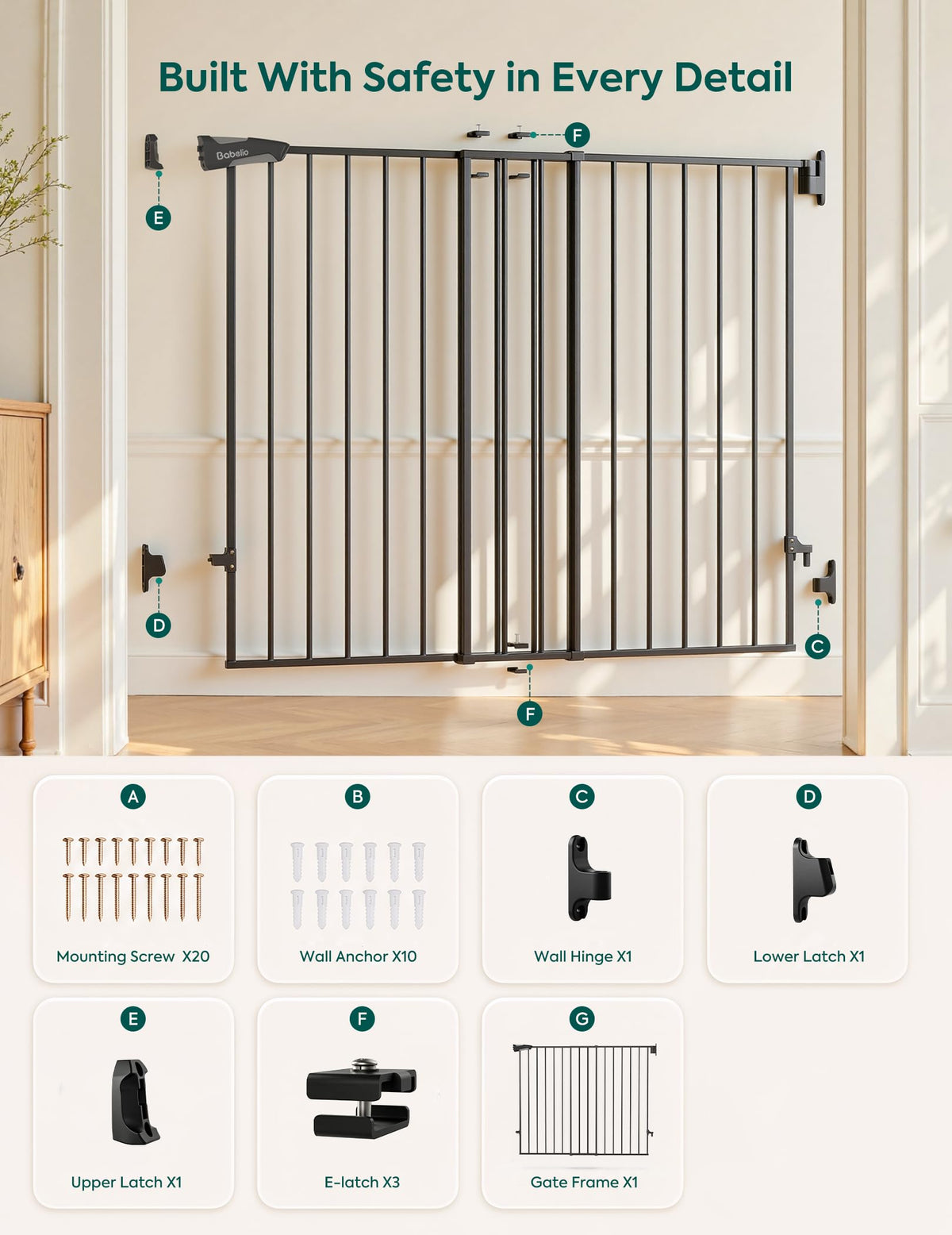 Baby Gate for Stairs & Doorways (Black / 34" H, 26-43" W-Standard)