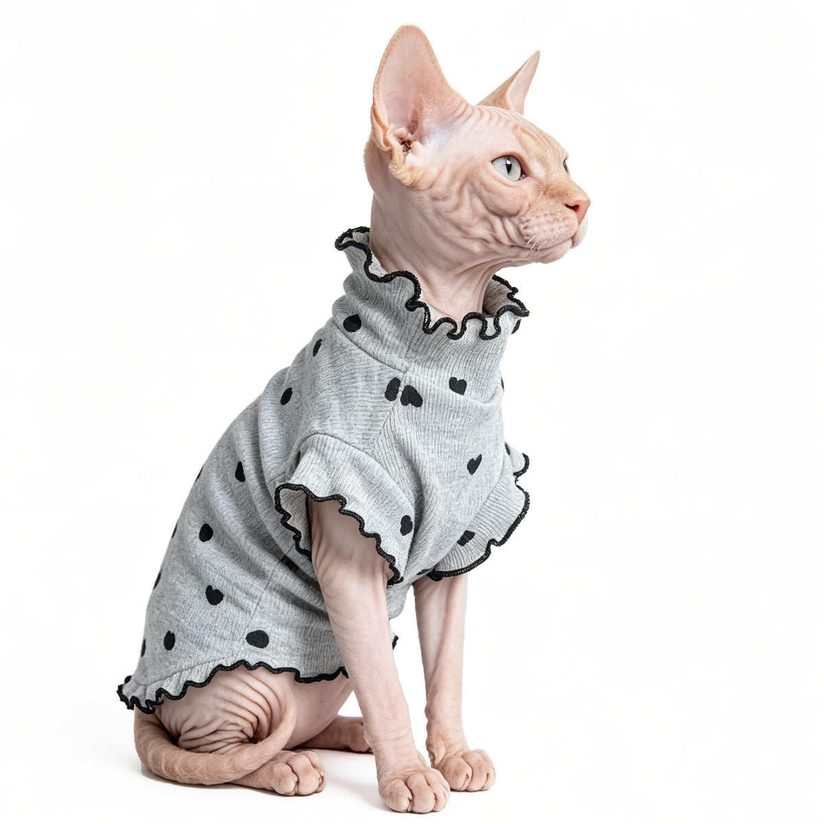Pure Cotton Sphynx Cat Clothes Sweater Shirt Pet Apparel (Grey / X-Large)