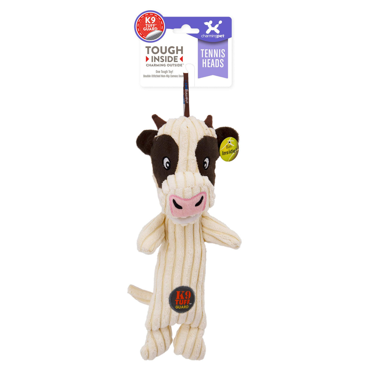 Tennis Heads Cow Plush Squeaky Dog Toy (Tennis Heads Cow / 1 Count)