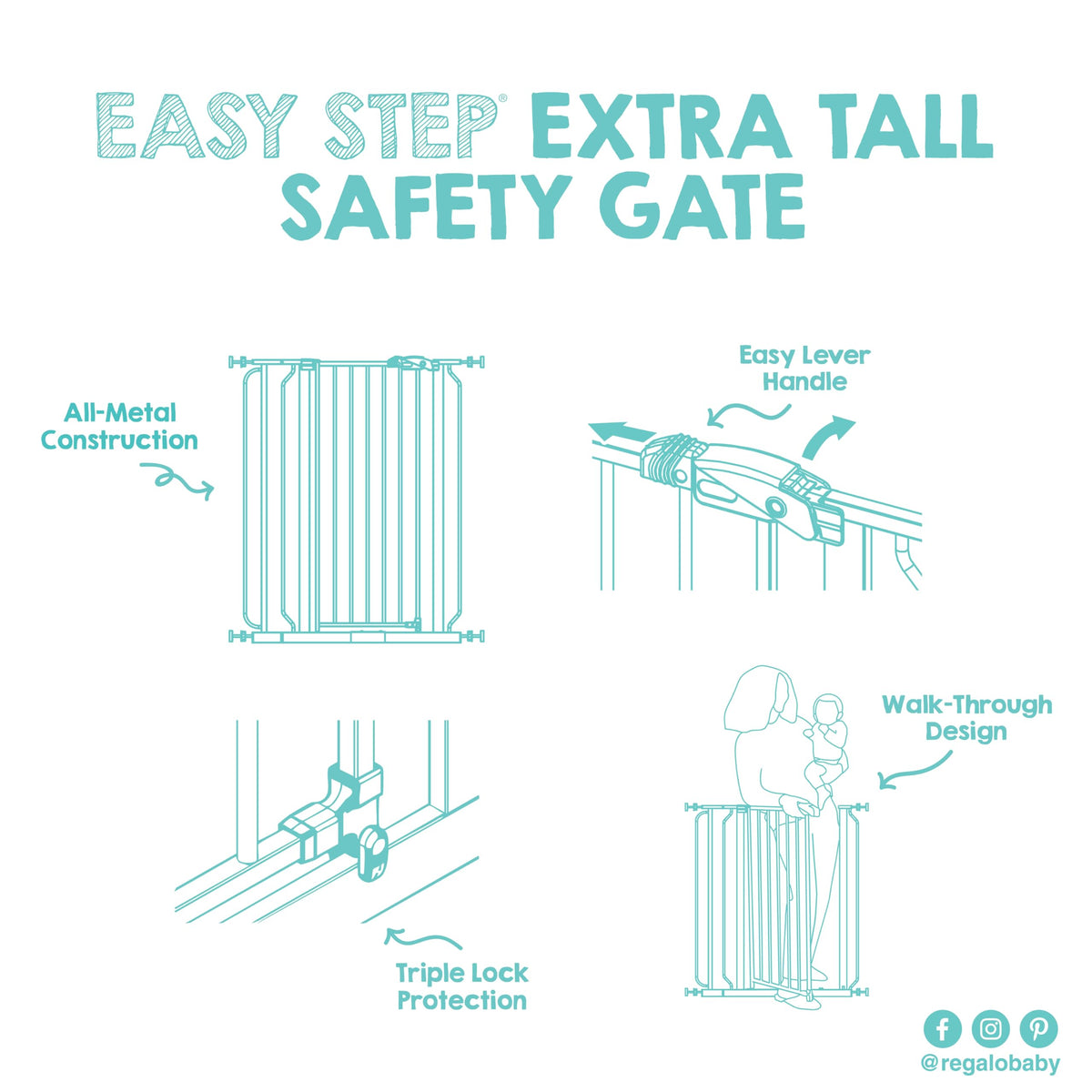 Safety 36" Extra Tall Baby Gate (Black / 29-36.5"W x 36"H)