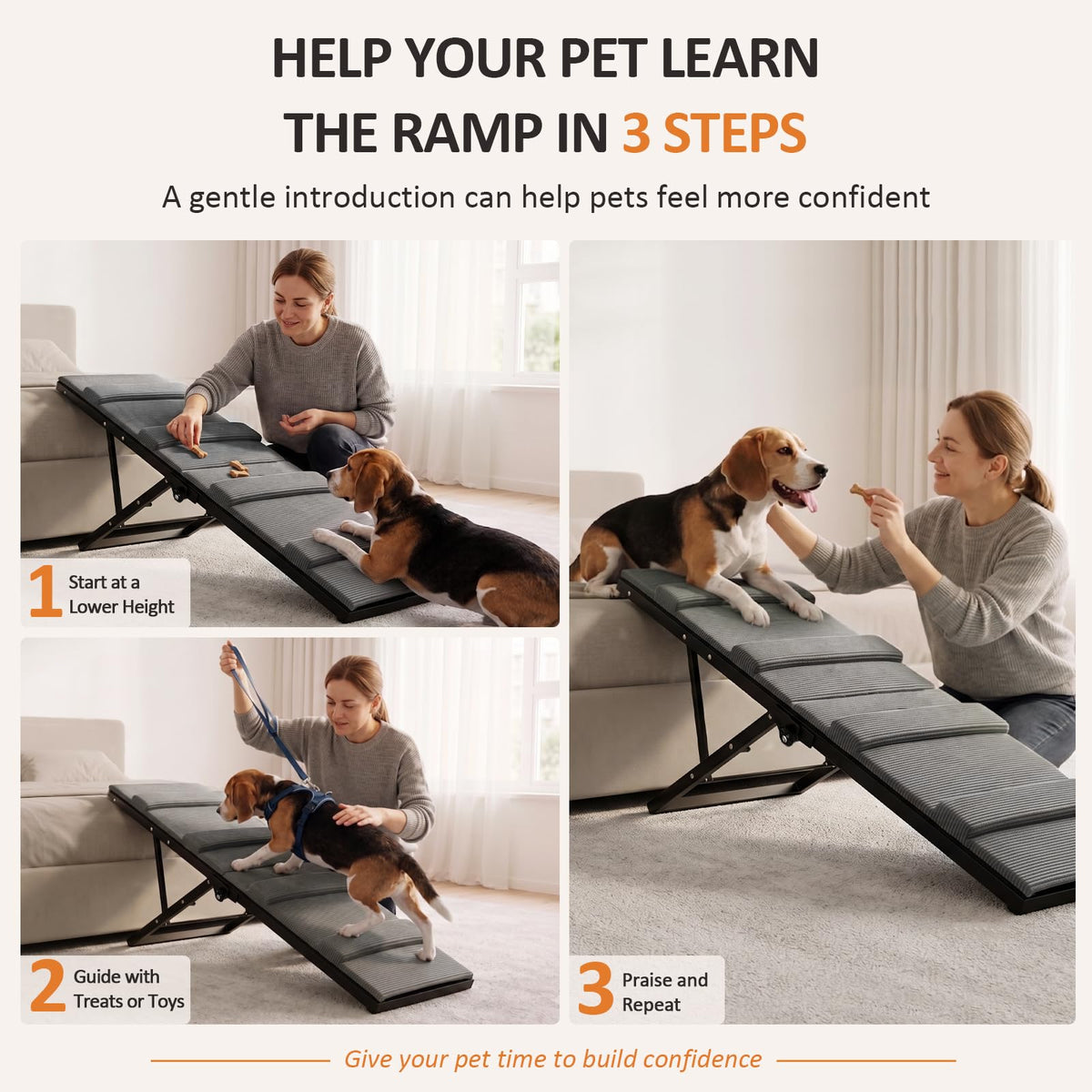 Dog Ramp for Bed & Couch (Large/48"L x 17"W x 16"-24"H)