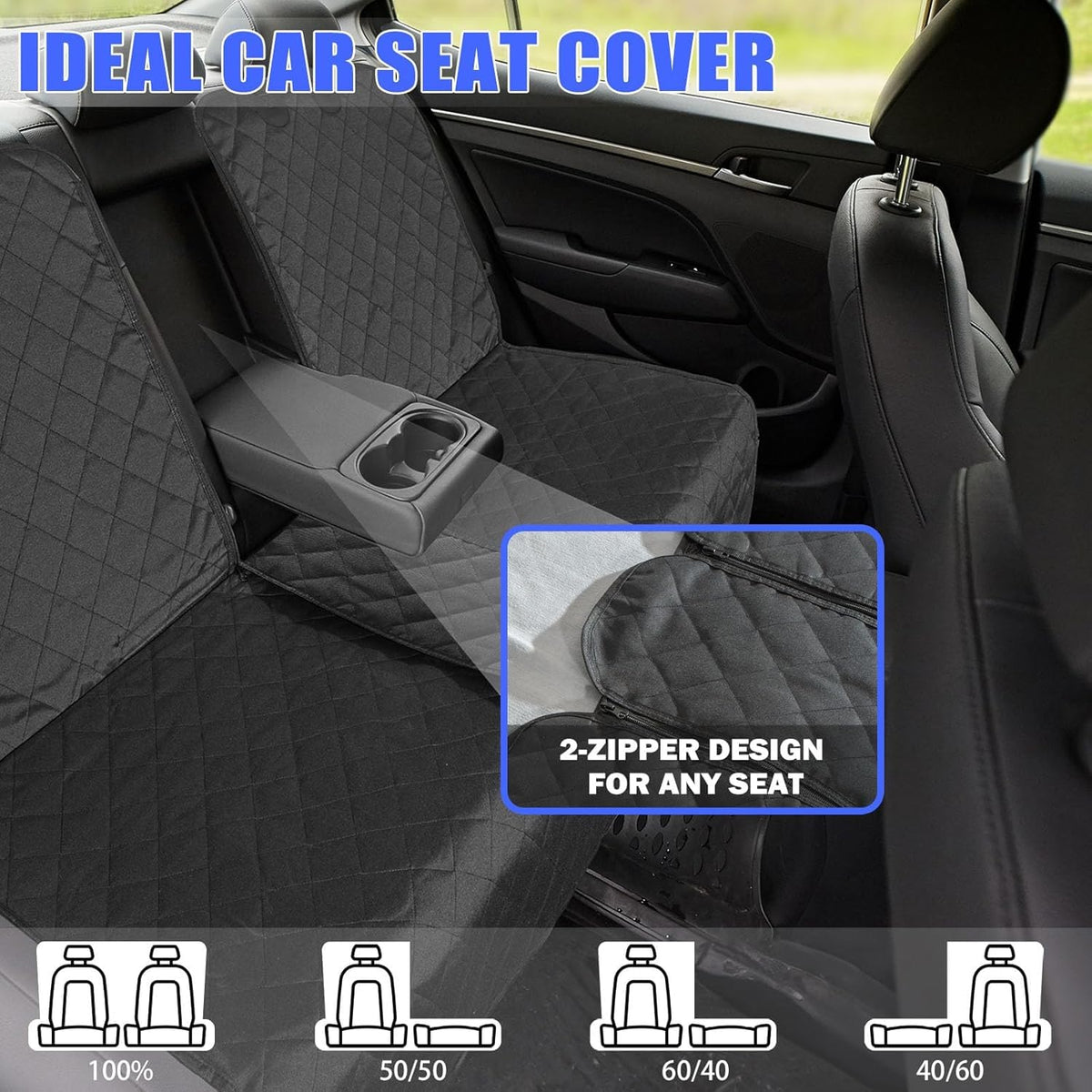 Dog Car Seat Cover for Back Seat (X-Large - 61" W / Black)