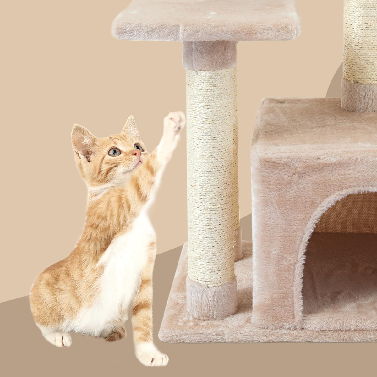 Cute Cat Tree Kitten Cat Tower Condo Cat Furniture Sisal Scratching Posts B (Beige)