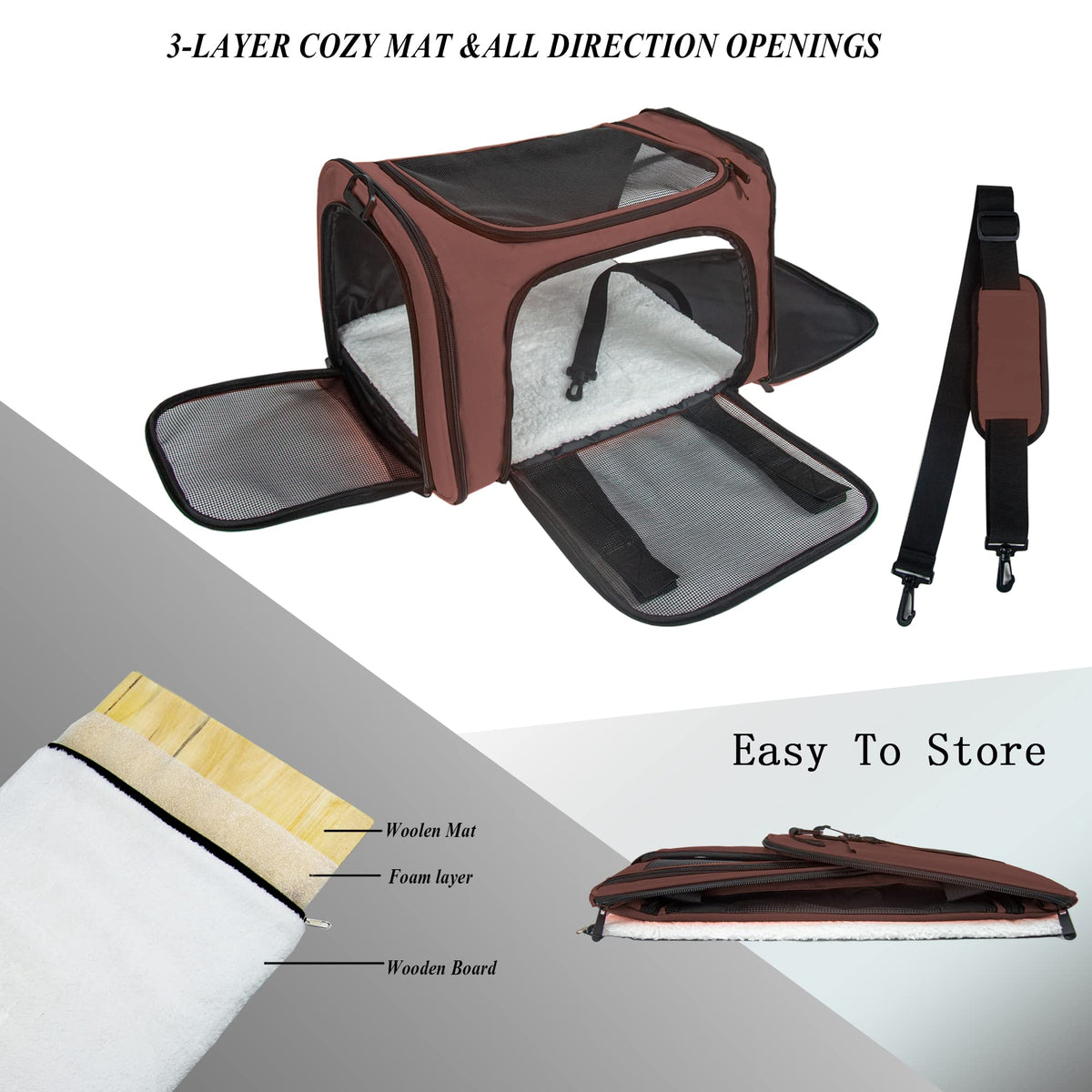 Soft Sided Carrier for Small Medium Cats Dogs (20.0"L x 13.0"W x 13.0"H / Brown)