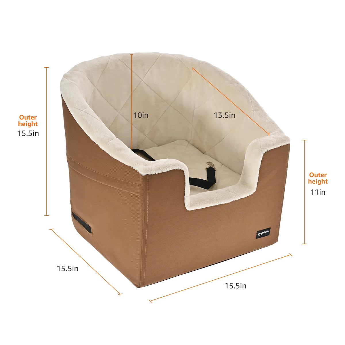 Dog Car Seat Booster for Small Dogs up to 25lbs (Tan / 18" x 18" x 16")