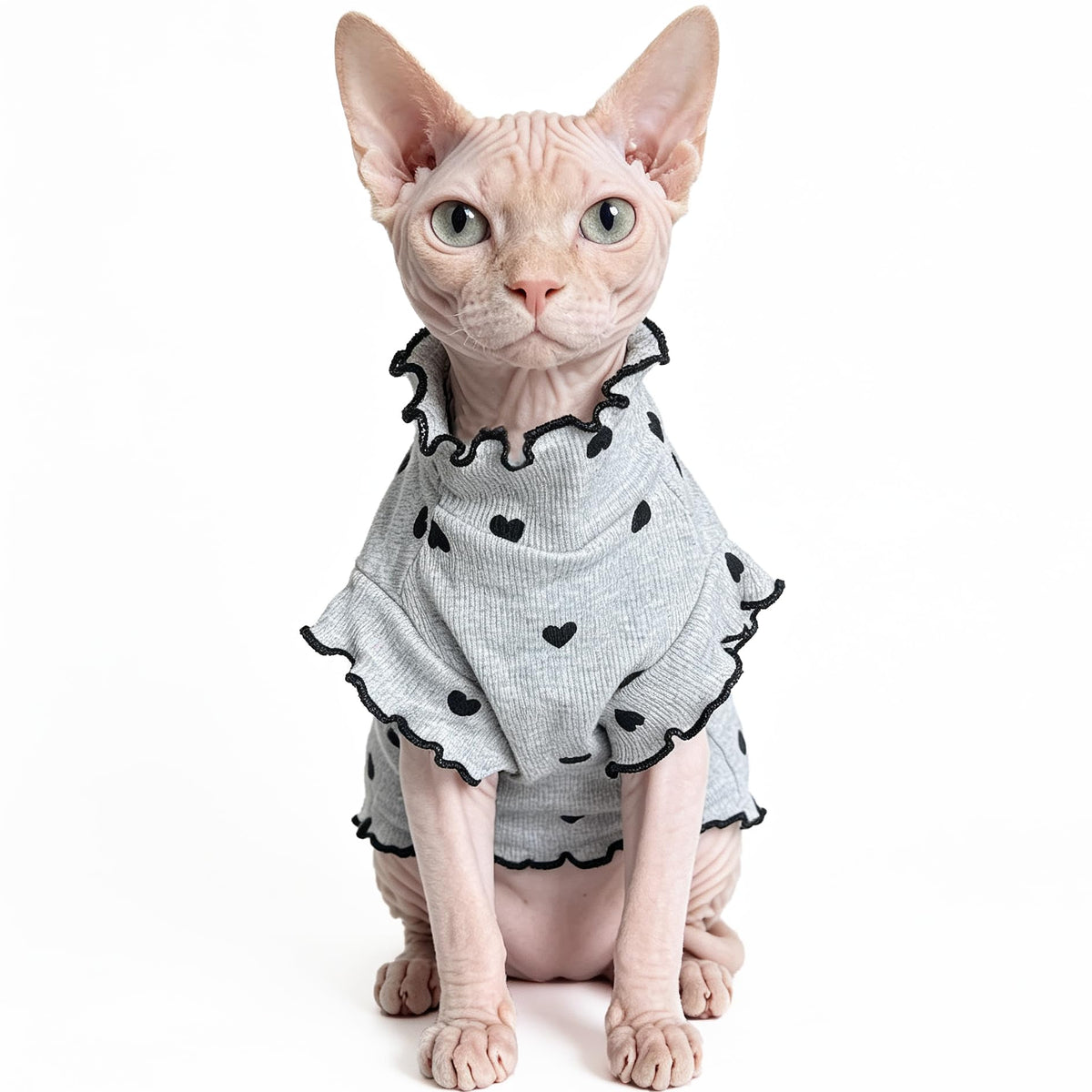 Pure Cotton Sphynx Cat Clothes Sweater Shirt Pet Apparel (Grey / XX-Large)