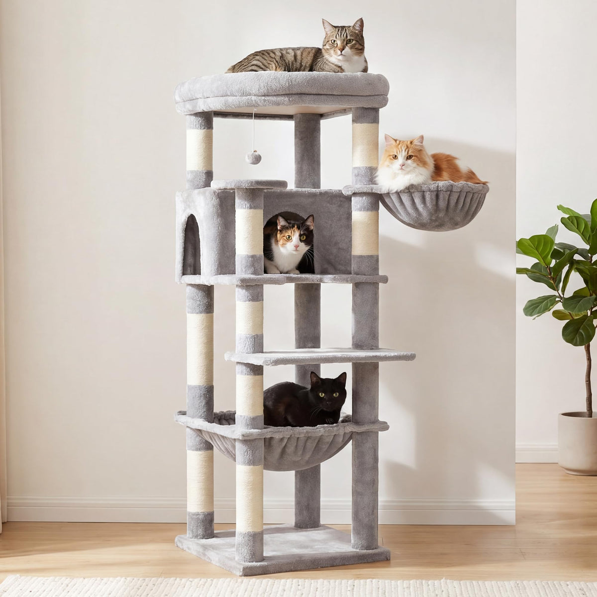 53.1" Corner Cat Tree for Large Cats (53 inch / Light Gray)