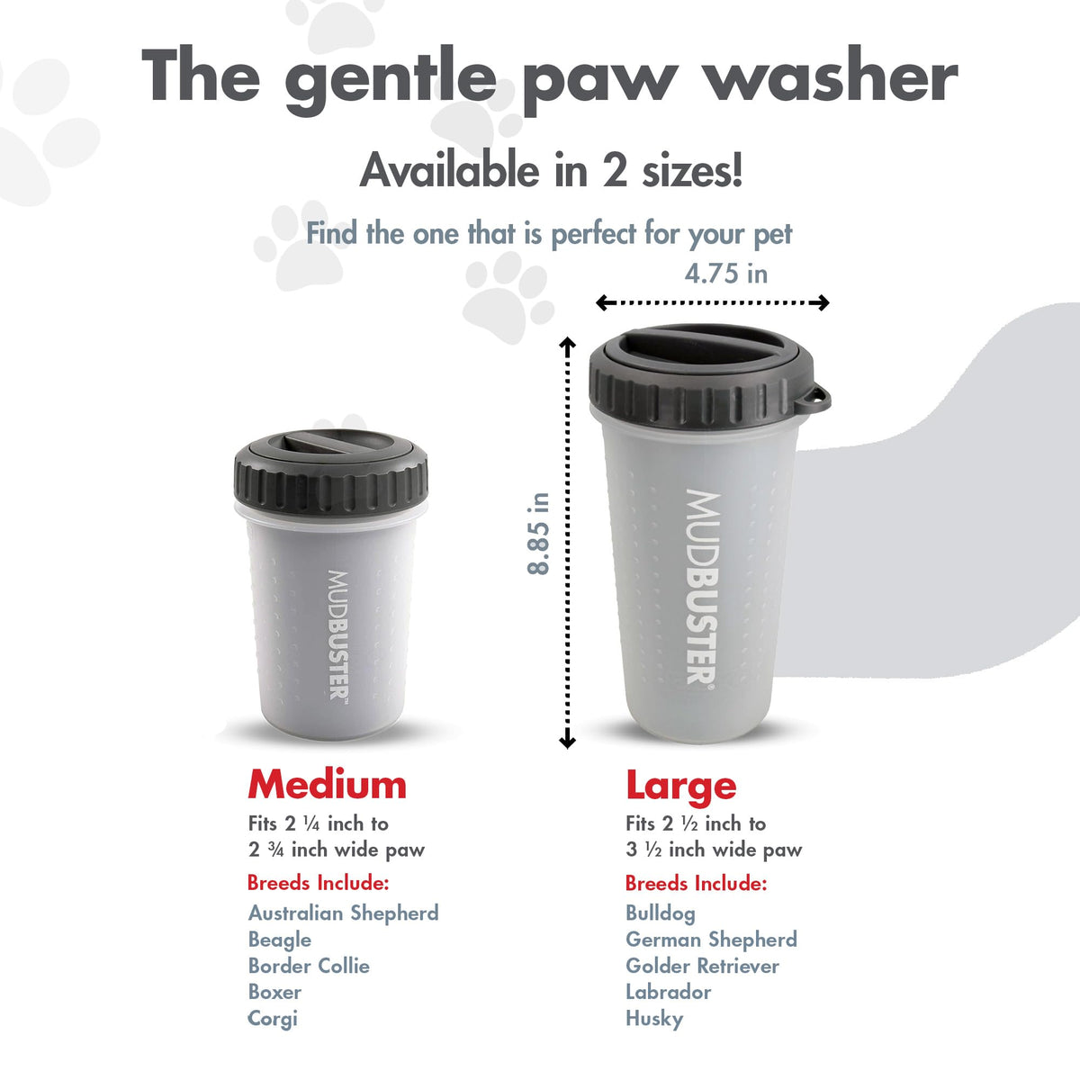 Lidded MudBuster Large Dog Paw Cleaner (Light Gray / Large with Lid)