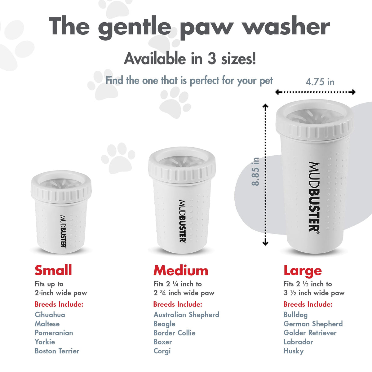 MudBuster Portable Paw Cleaner for Dogs (Bright White / Large)