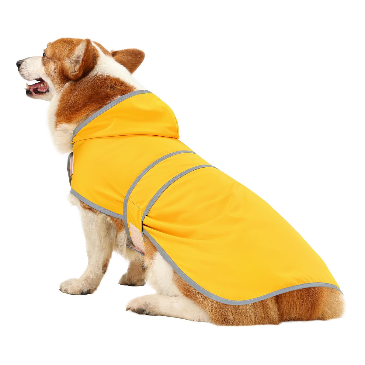 Dog Raincoat for Medium Dogs Waterproof Jacket Hooded Rain Coats with Reflective Strips Leash Hole & Poncho Adjustable Fit (B.Yellow / Large)