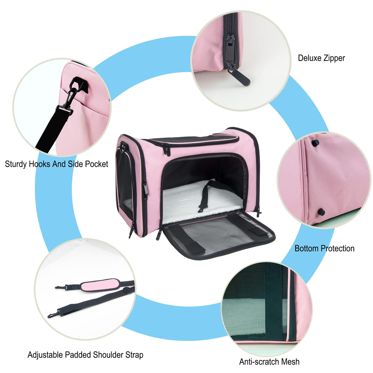 Soft Sided Carrier for Small Medium Cats Dogs (20.0"L x 13.0"W x 13.0"H / Pink)