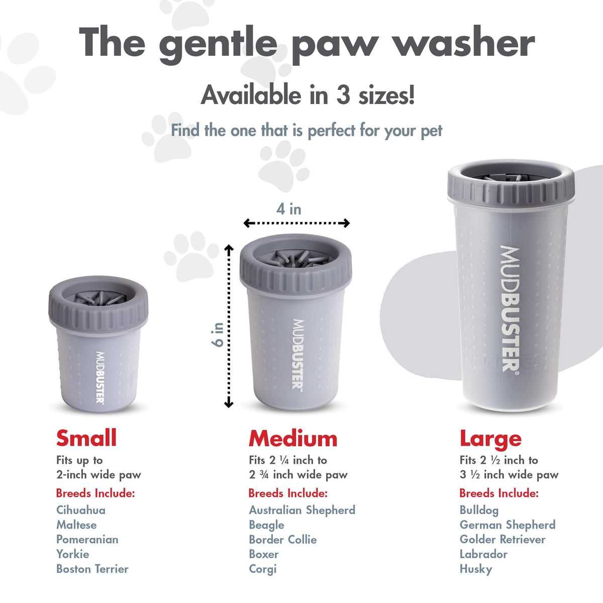 Medium MudBuster Portable Dog Paw Washer (Light Gray / Medium)