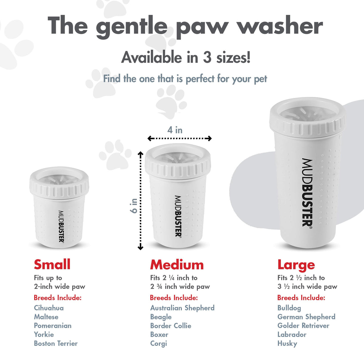 MudBuster Portable Dog Paw Cleaner (Bright White / Medium)