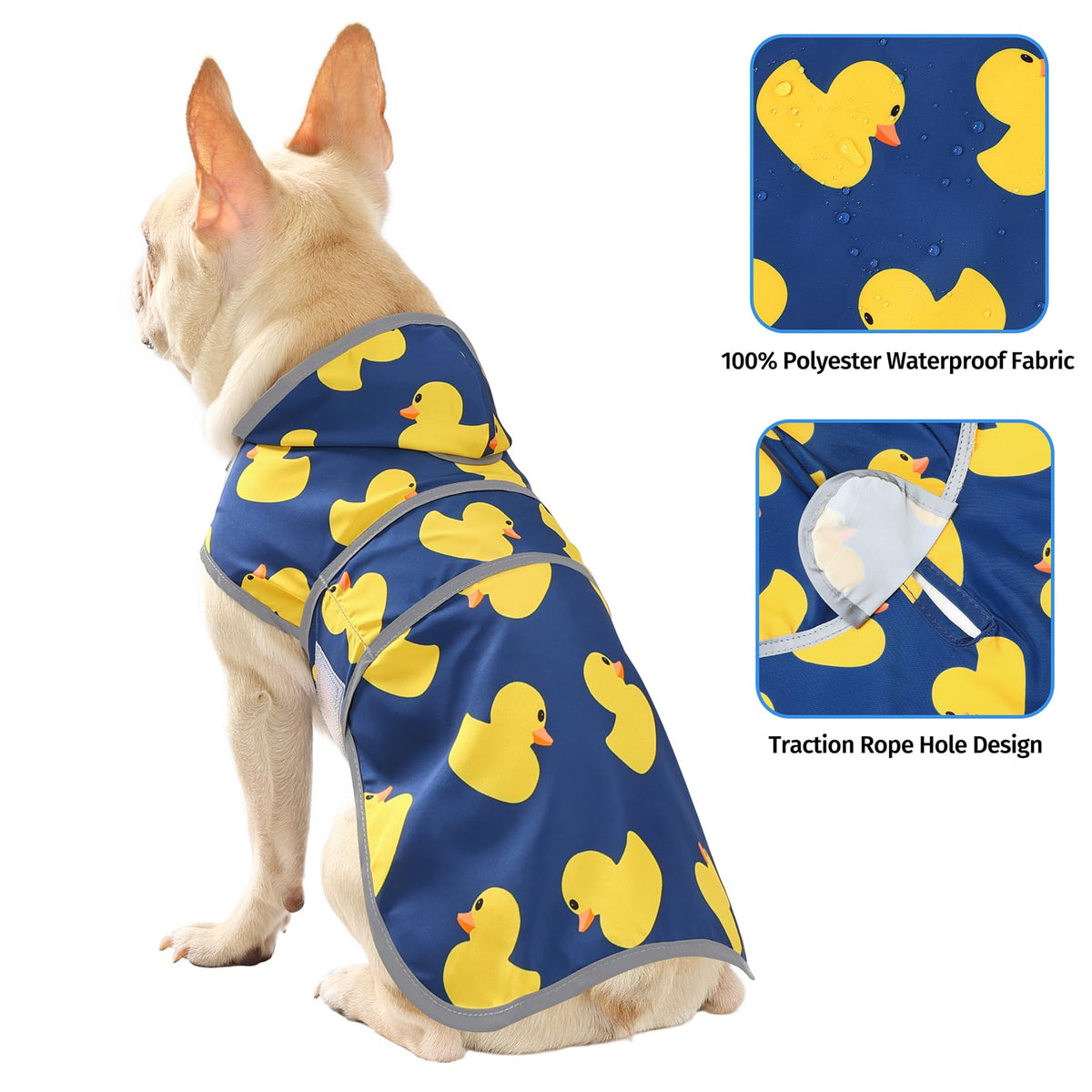 Dog Raincoat Waterproof Dog Rain Jacket with Hood (Navy Blue Duck / Medium)
